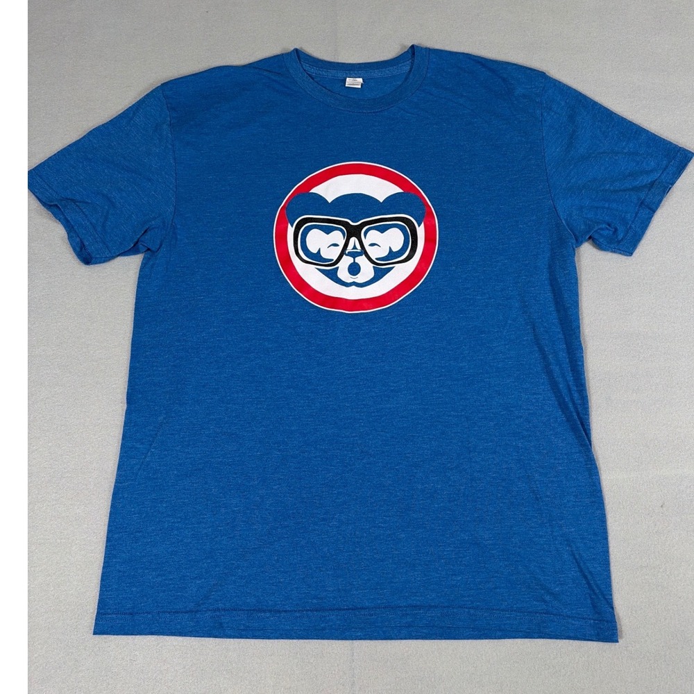 Mill 42 Chicago Cubs Joe Maddon Glasses Bear Logo T-Shirt Men Large Blue Heather